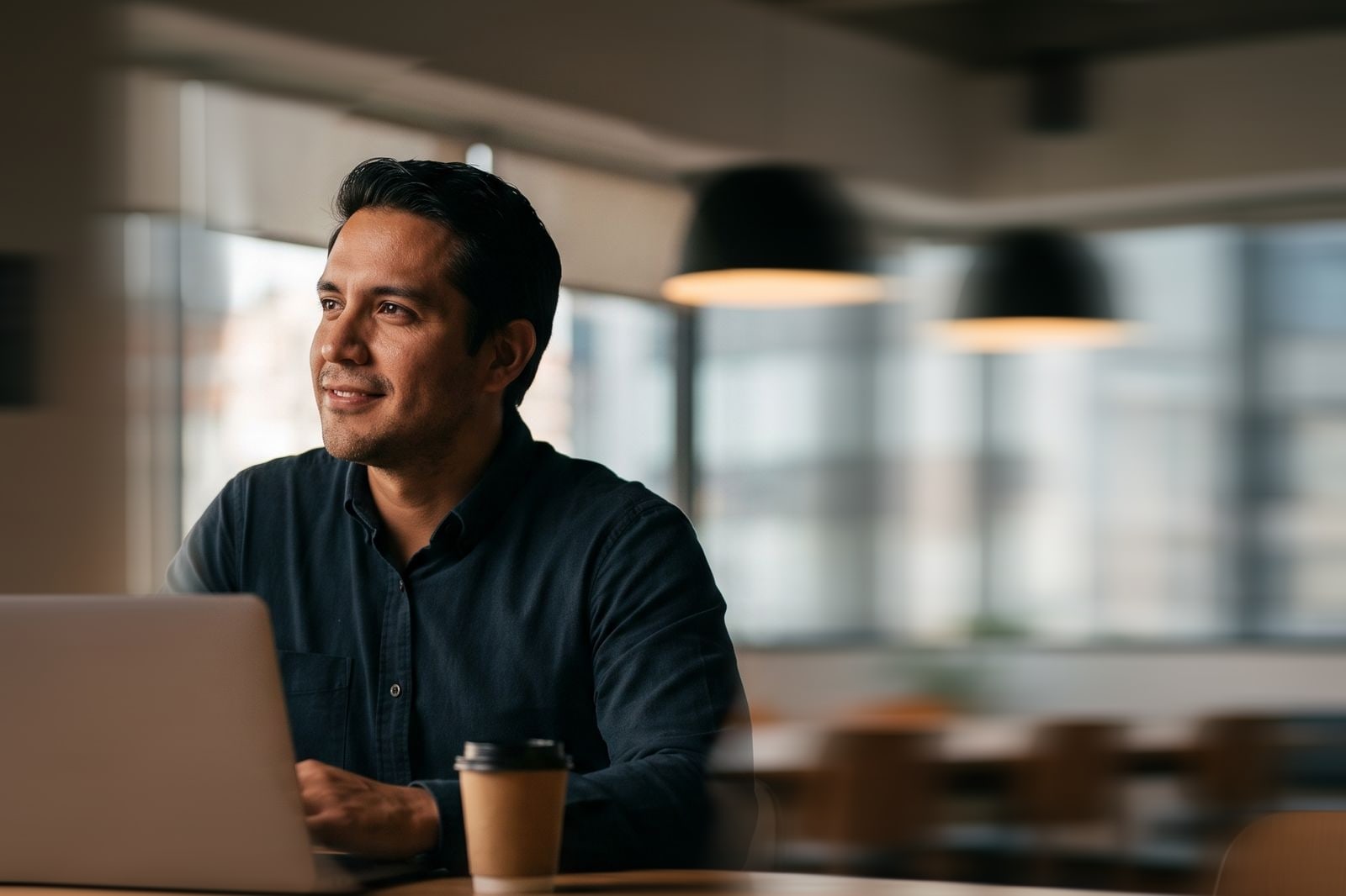 Líder comercial revisando en su laptop lo que sus clientes respondieron